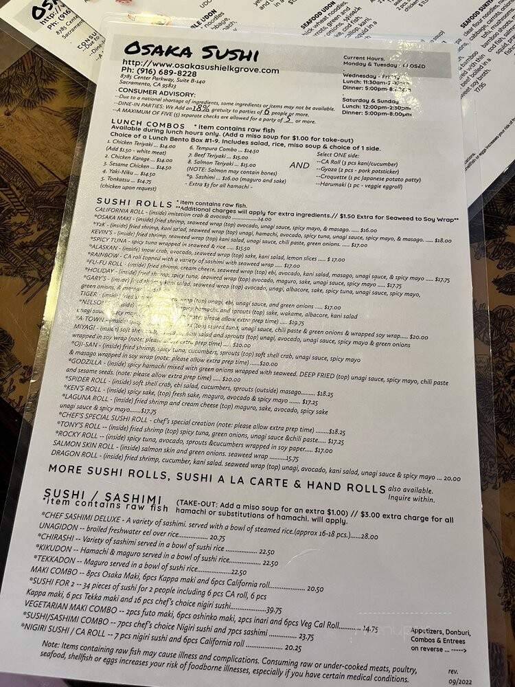 Osaka Sushi Japanese Restaurant - Sacramento, CA menu_pic