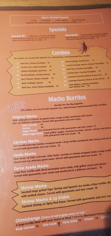 Kico's Mexican Food - Sacramento, CA menu_pic