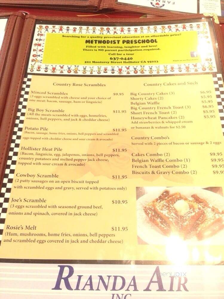 Country Rose Cafe - Hollister, CA menu_pic