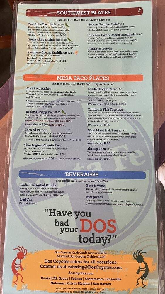 Dos Coyotes Border Cafe - Elk Grove, CA menu_pic