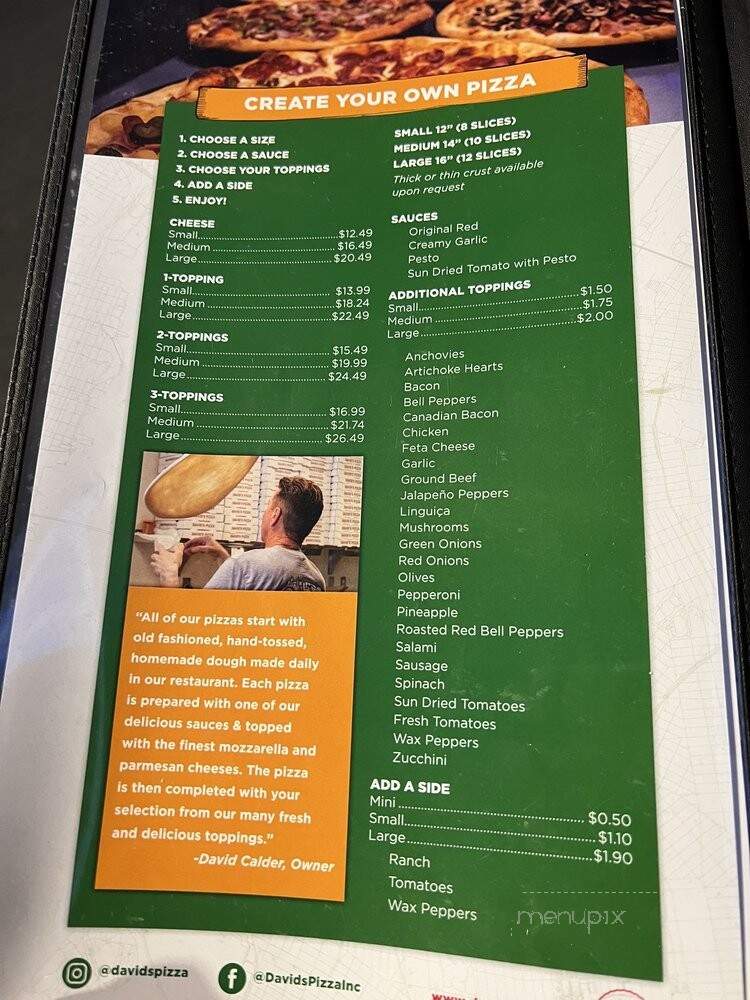 David's New York Style Pizza - Stockton, CA menu_pic