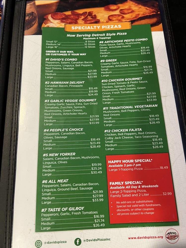 David's New York Style Pizza - Stockton, CA menu_pic