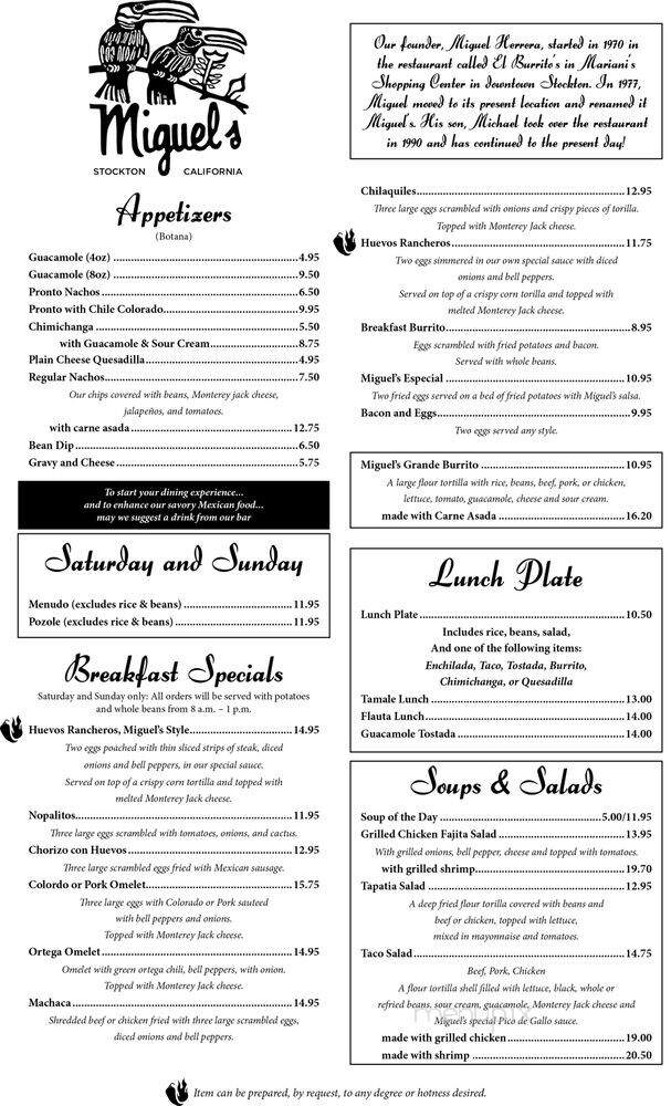 Miguel's - Stockton, CA menu_pic