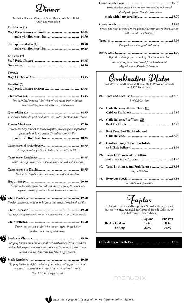 Miguel's - Stockton, CA menu_pic