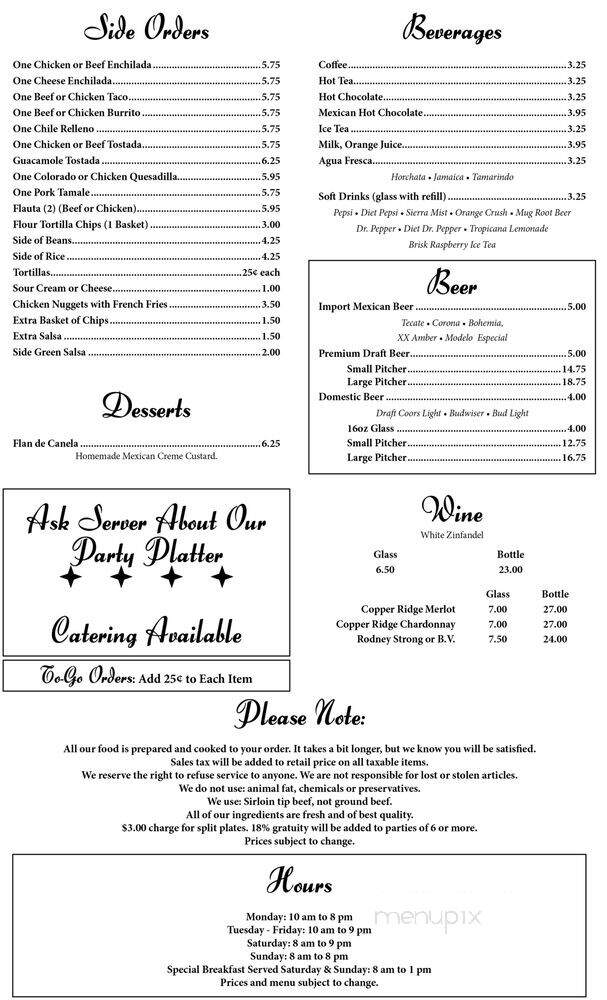 Miguel's - Stockton, CA menu_pic