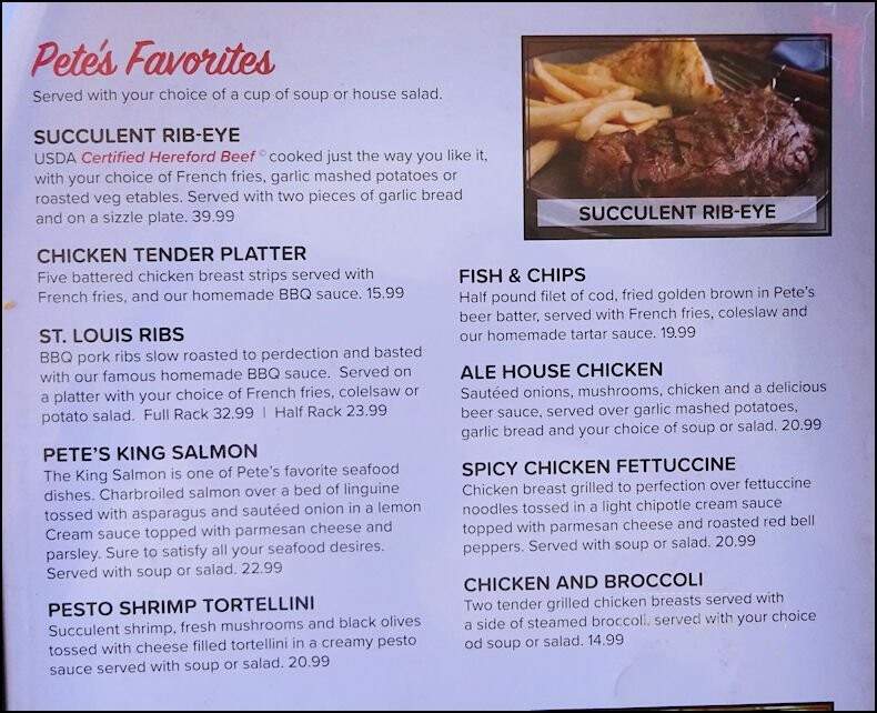 Pete's Original Pizza Pasta - Roseville, CA menu_pic