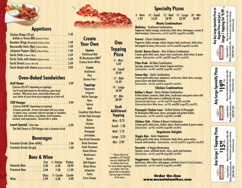 Mountain Mike's Pizza - Stockton, CA menu_pic