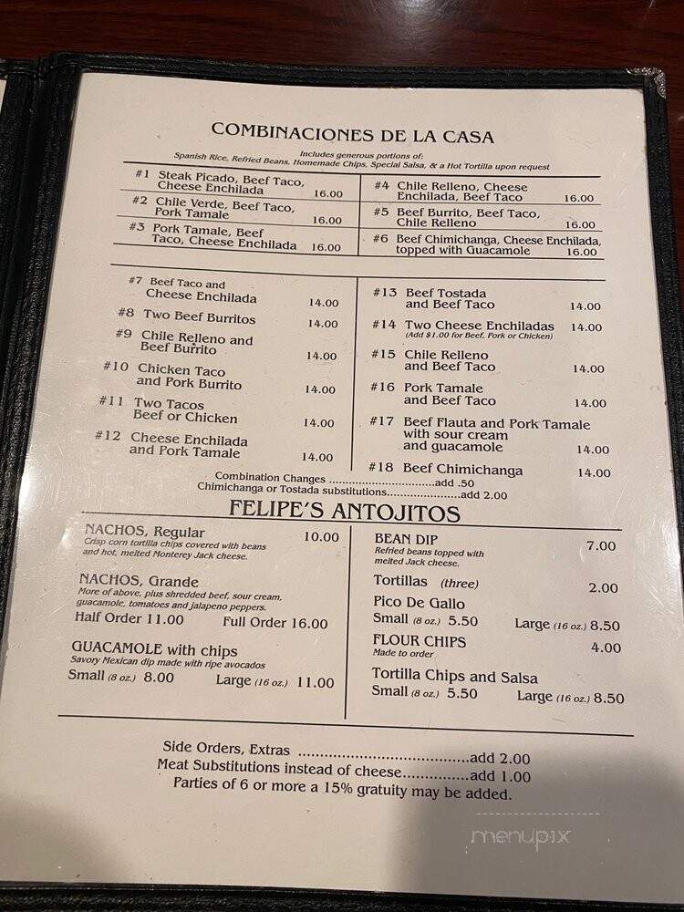Felipe's Mexican Restaurant - Citrus Heights, CA menu_pic