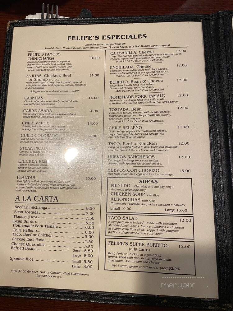 Felipe's Mexican Restaurant - Citrus Heights, CA menu_pic