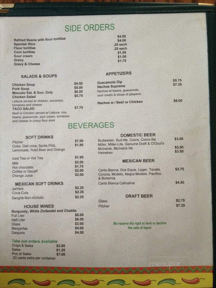 Tio Pepe's II - Stockton, CA menu_pic