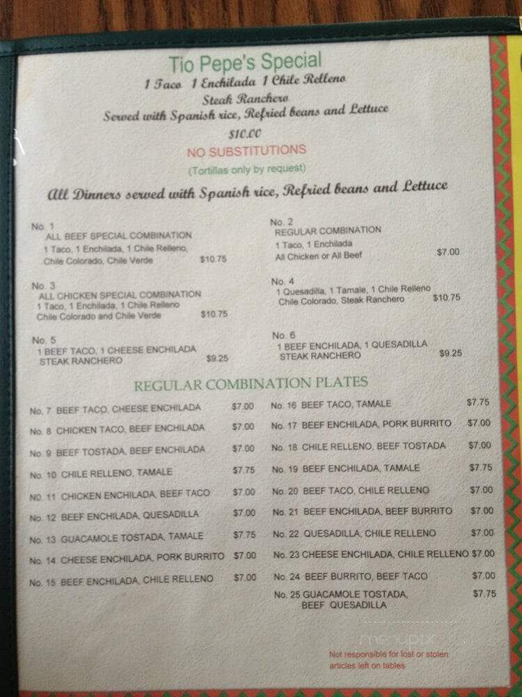 Tio Pepe's II - Stockton, CA menu_pic