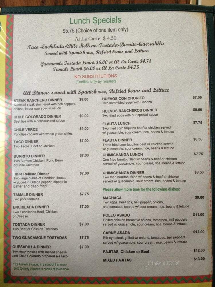 Tio Pepe's II - Stockton, CA menu_pic