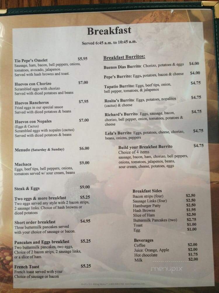 Tio Pepe's II - Stockton, CA menu_pic