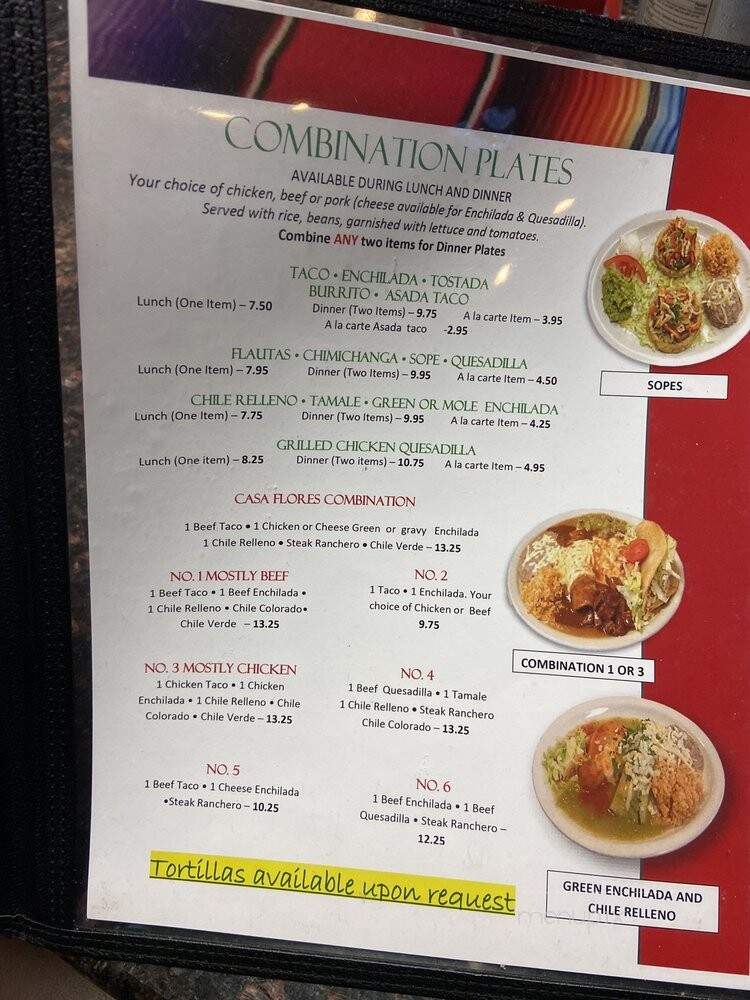 Casa Flores Restaurant - Stockton, CA menu_pic