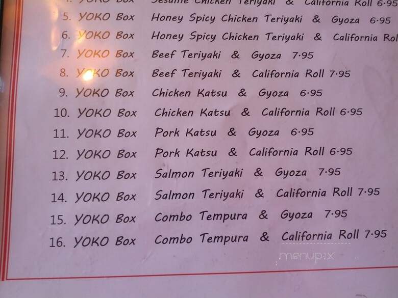 Yoko Sushi - Roseville, CA menu_pic