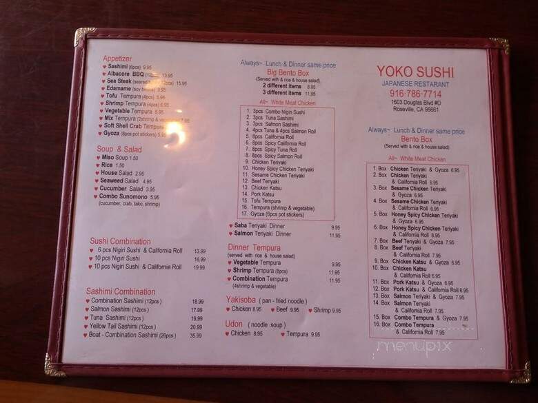 Yoko Sushi - Roseville, CA menu_pic