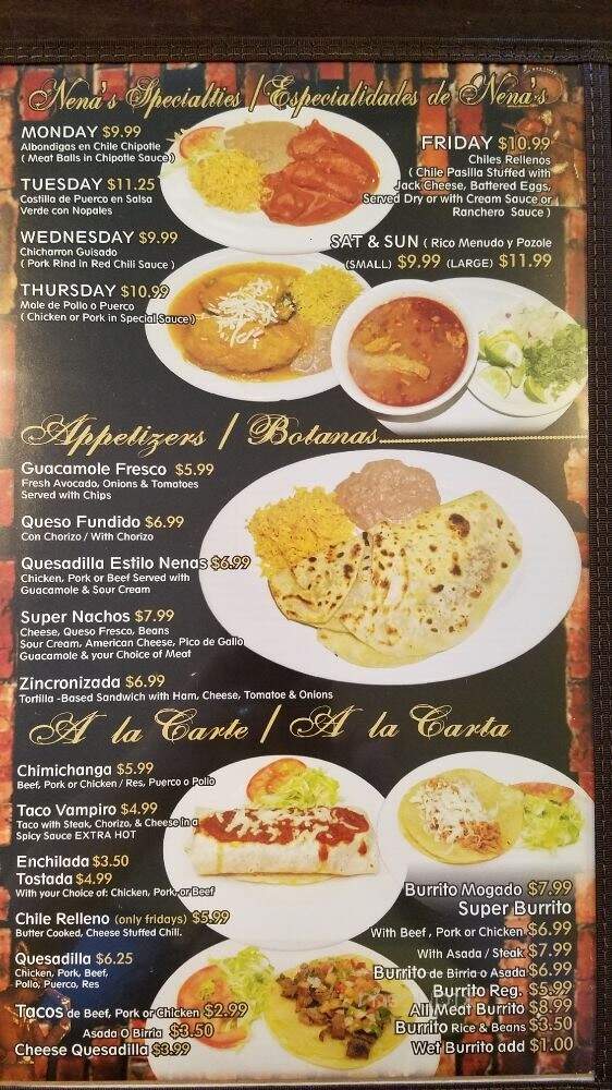 Nena's Restaurant - Stockton, CA menu_pic