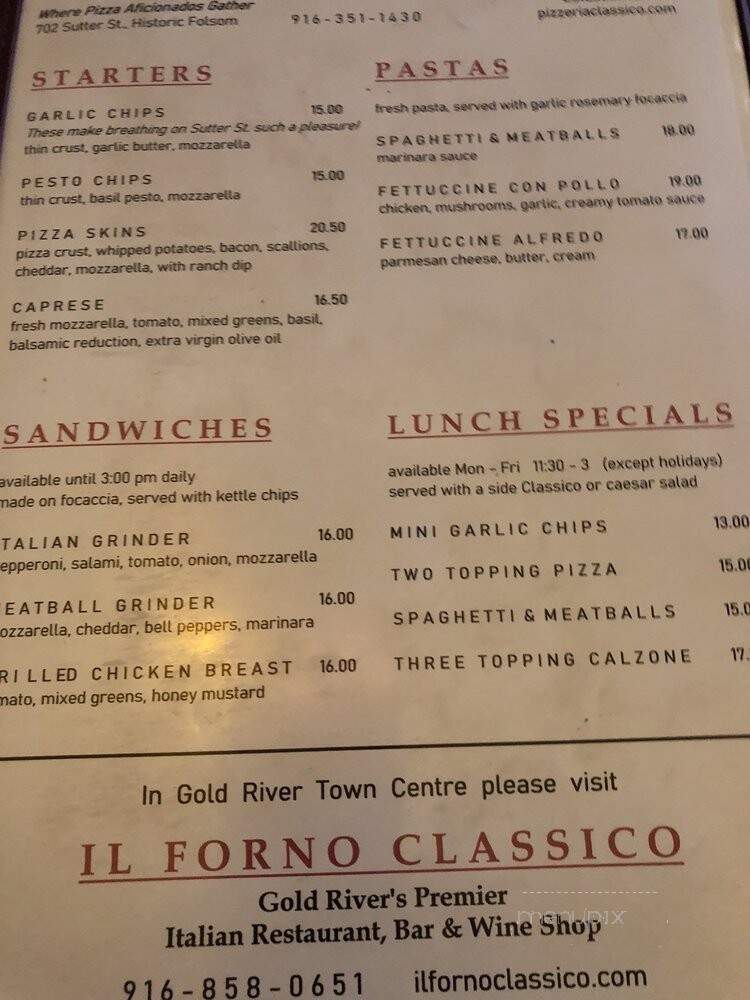 Pizzeria Classico - Folsom, CA menu_pic