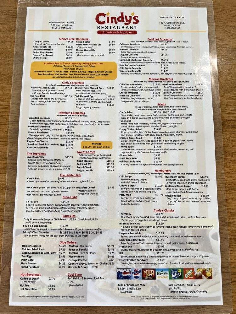 Cindy's Restaurant - Turlock, CA menu_pic
