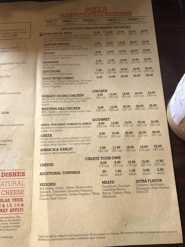 Pizza Factory - Placerville, CA menu_pic