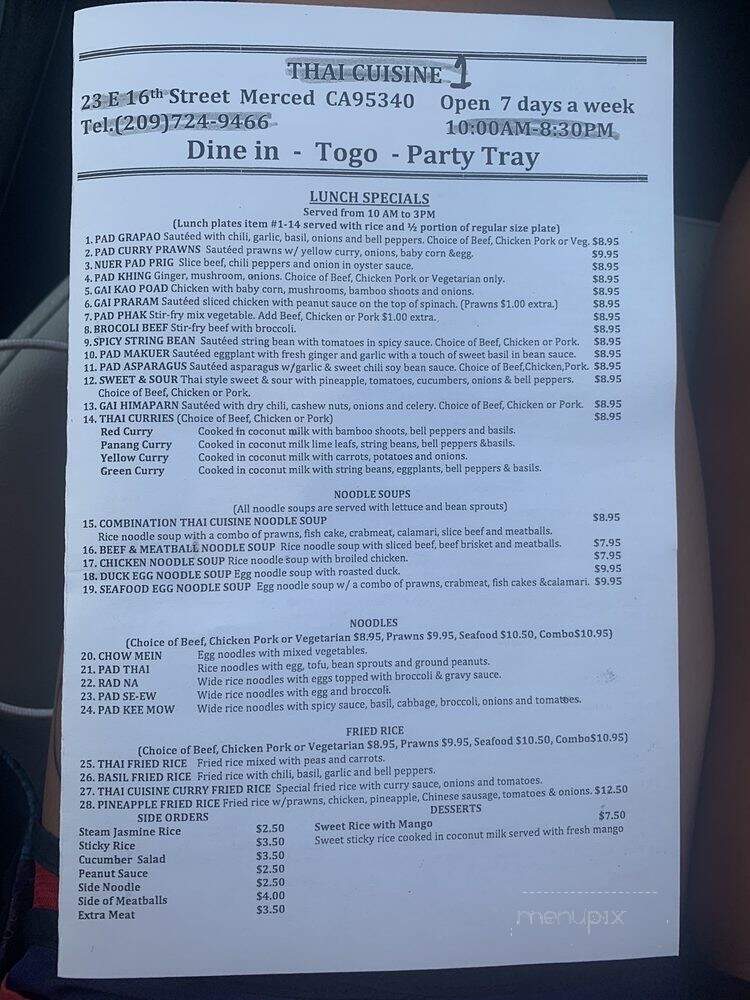 Thai Cuisine - Merced, CA menu_pic