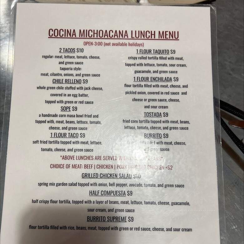 Cocina Michoacana - Sonora, CA menu_pic