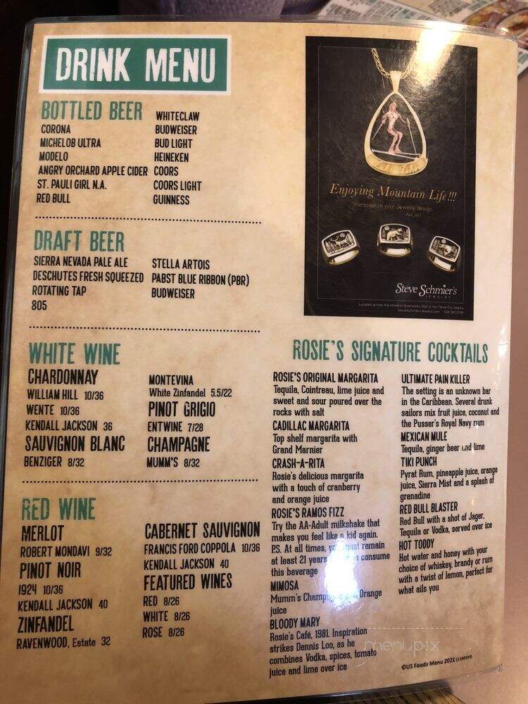 Rosie's Cafe Downtown Tahoe - Tahoe City, CA menu_pic