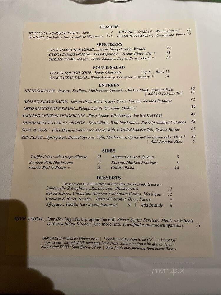 Wolfdale's Cuisine Unique - Tahoe City, CA menu_pic