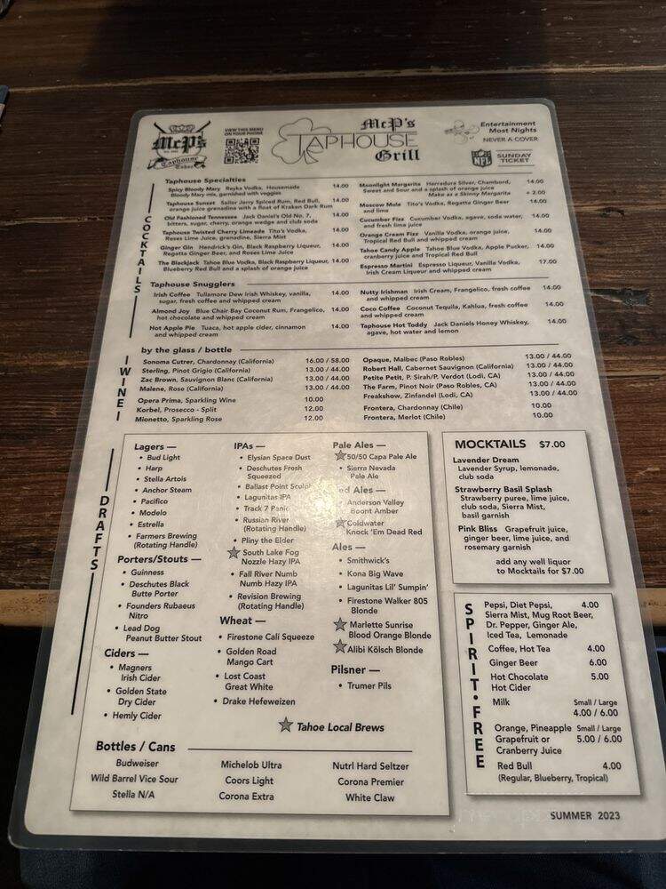 Mc P's Irish Pub & Grill - South Lake Tahoe, CA menu_pic