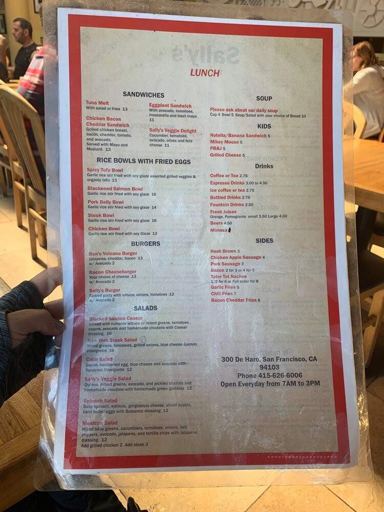 Sally's - San Francisco, CA menu_pic