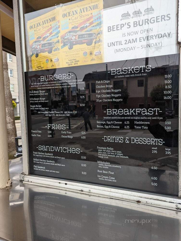 Beep's Burgers - San Francisco, CA menu_pic