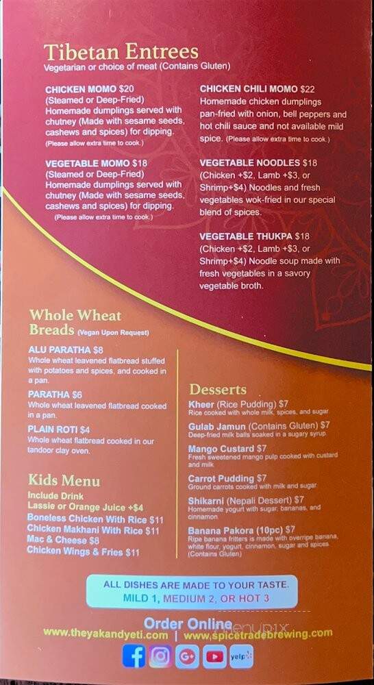 Yak & Yeti - Westminster, CO menu_pic