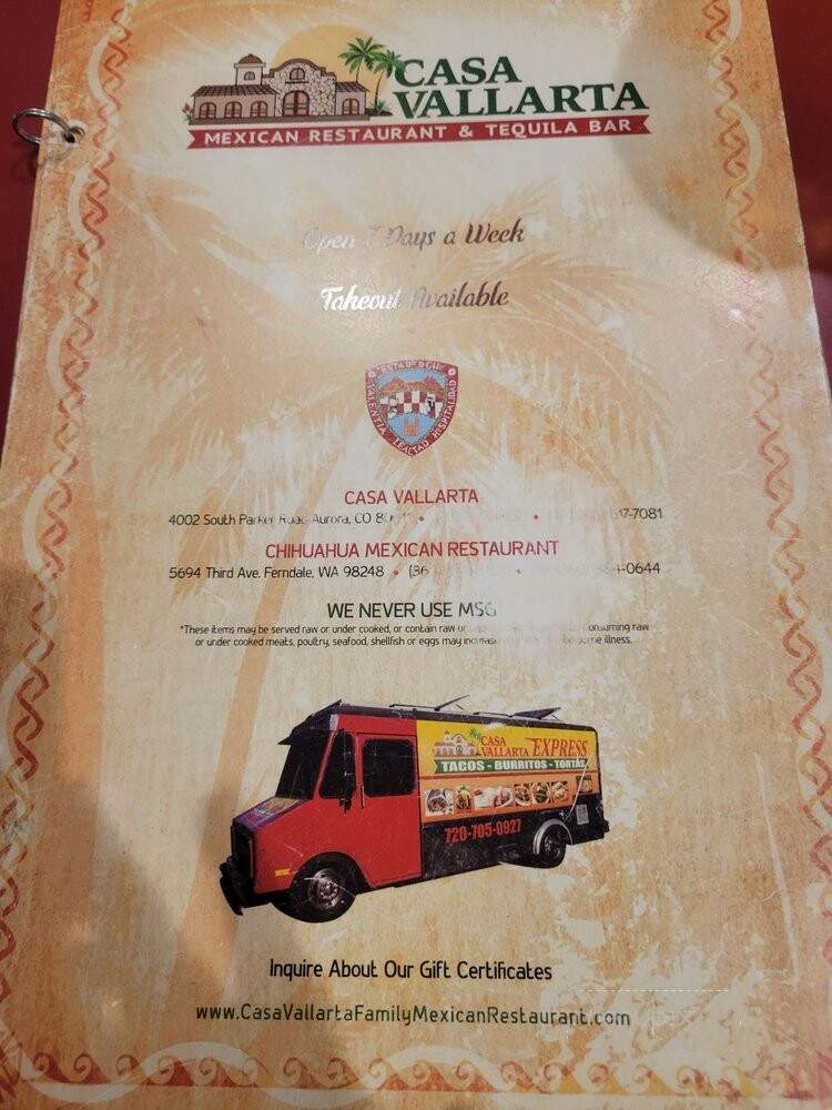 Casa Vallarta Mexican - Aurora, CO menu_pic
