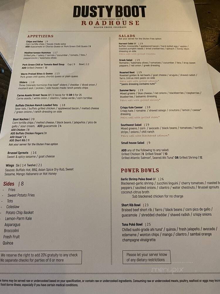 Dusty Boot - Avon, CO menu_pic
