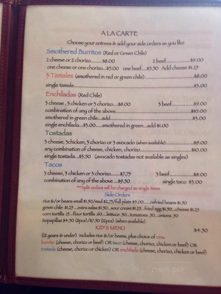 Vallejo's Restaurant - Colorado Springs, CO menu_pic