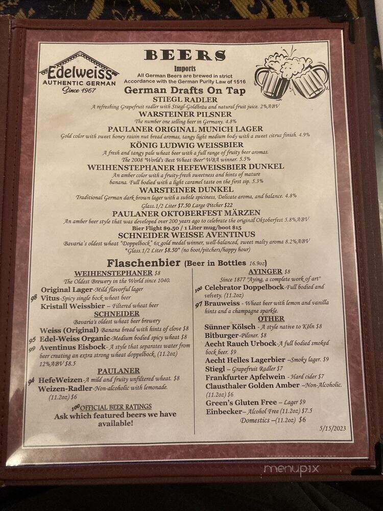 Edelweiss Restaurant - Colorado Springs, CO menu_pic
