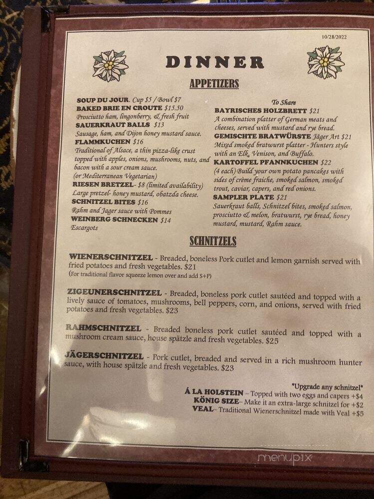 Edelweiss Restaurant - Colorado Springs, CO menu_pic