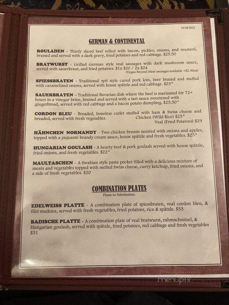 Edelweiss Restaurant - Colorado Springs, CO menu_pic