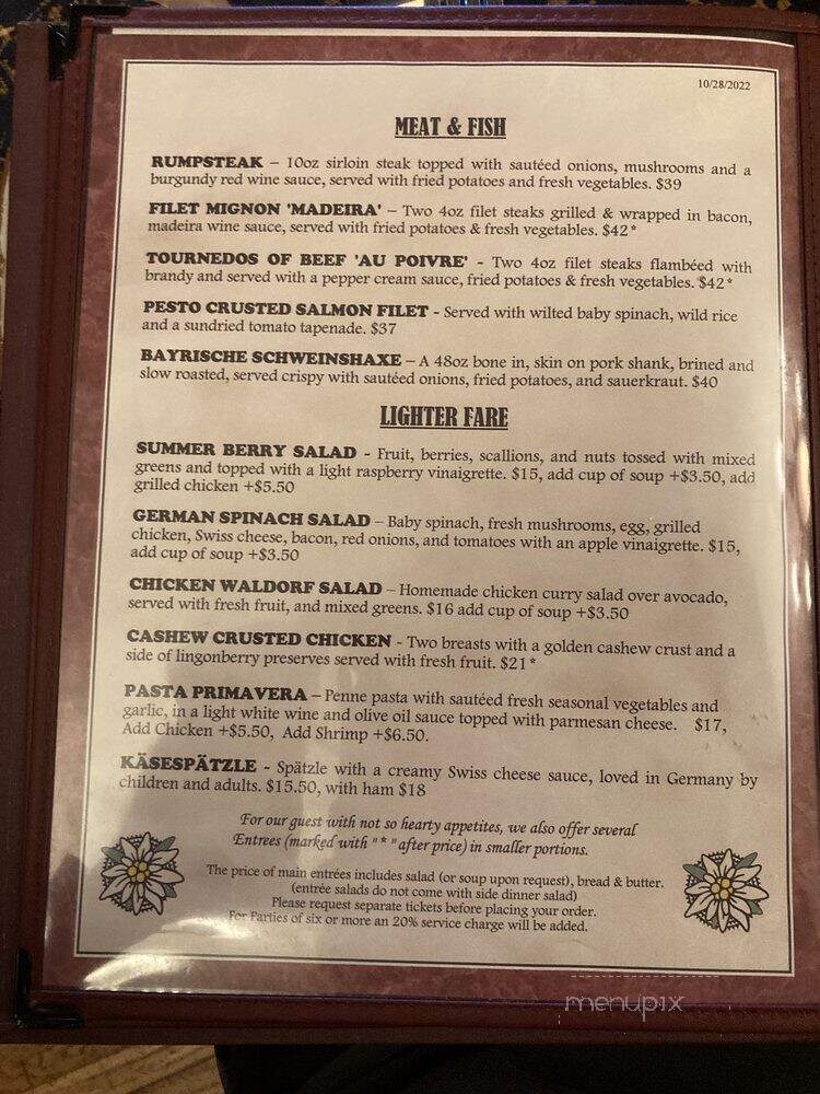 Edelweiss Restaurant - Colorado Springs, CO menu_pic
