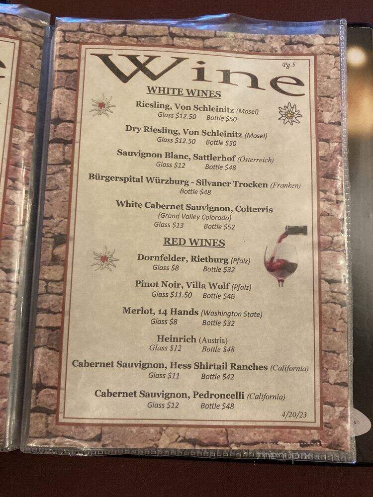 Edelweiss Restaurant - Colorado Springs, CO menu_pic
