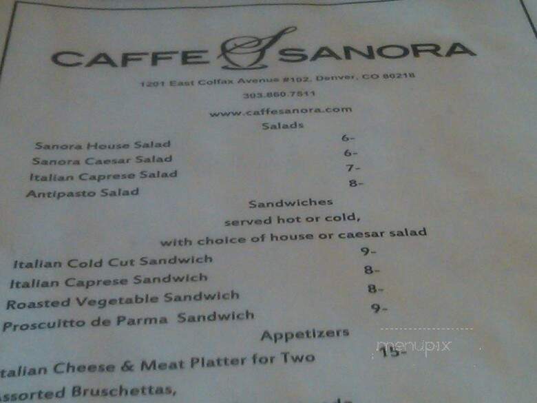 Caffe Sanora - Denver, CO menu_pic