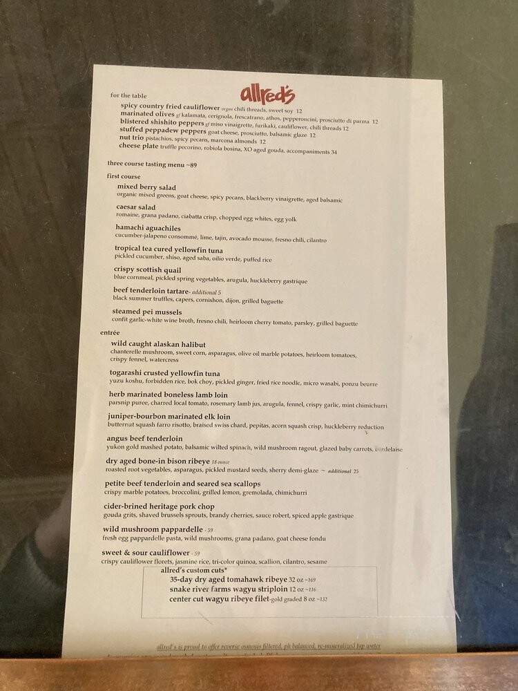 Allred's Restaurant - Telluride, CO menu_pic
