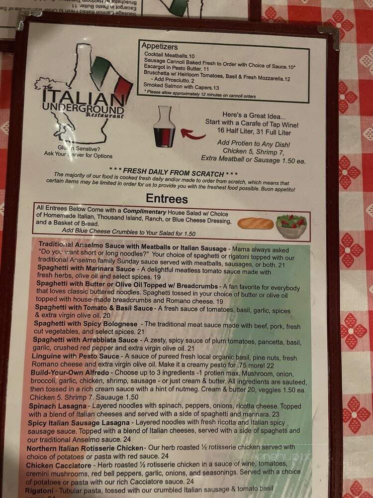 Italian Underground - Glenwood Springs, CO menu_pic