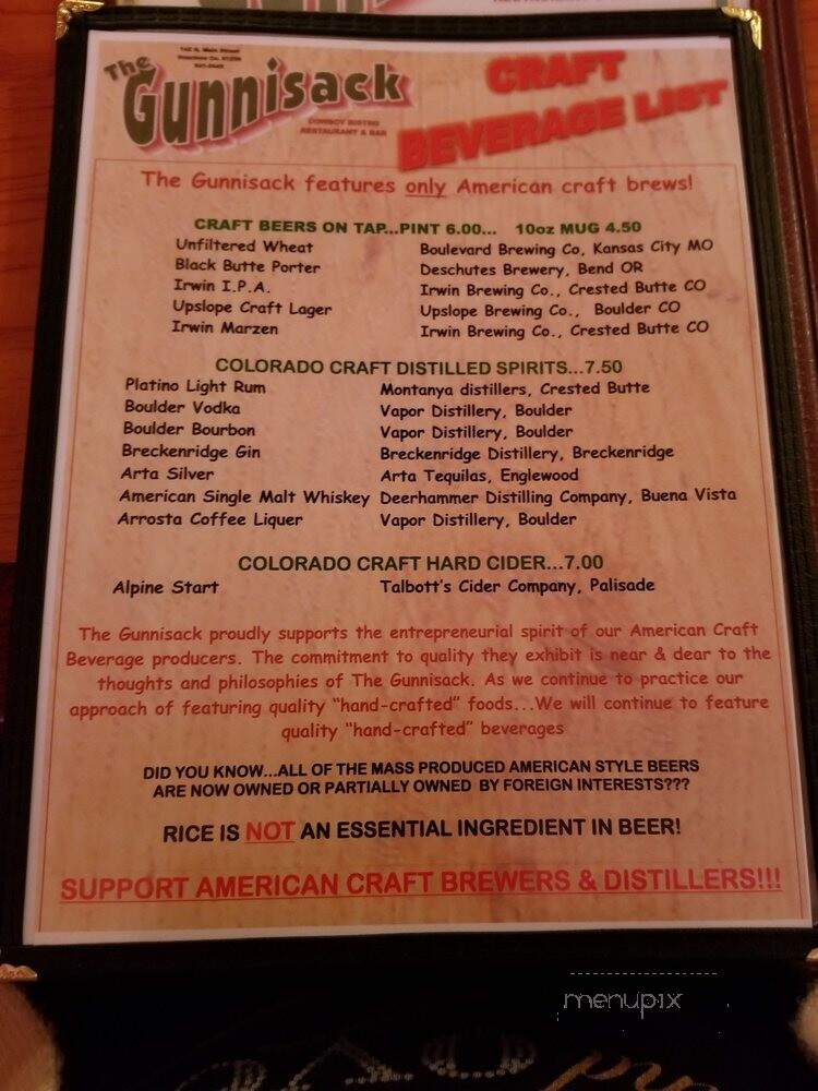Gunnisack - Gunnison, CO menu_pic