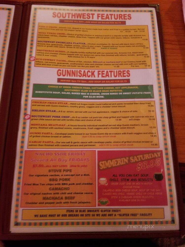 Gunnisack - Gunnison, CO menu_pic