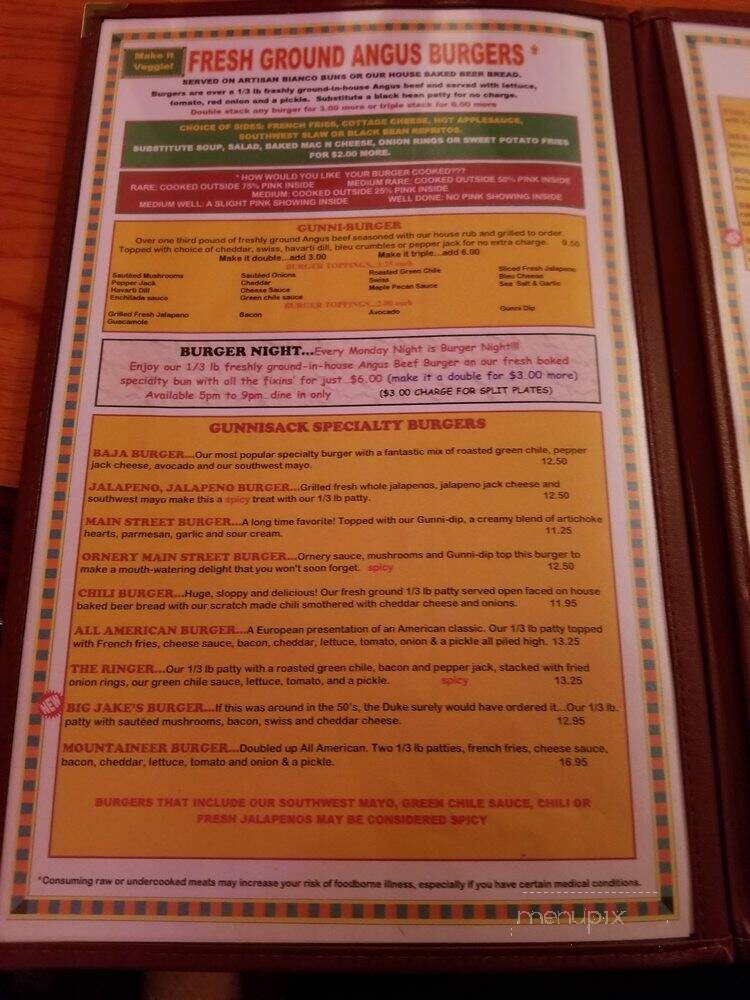 Gunnisack - Gunnison, CO menu_pic