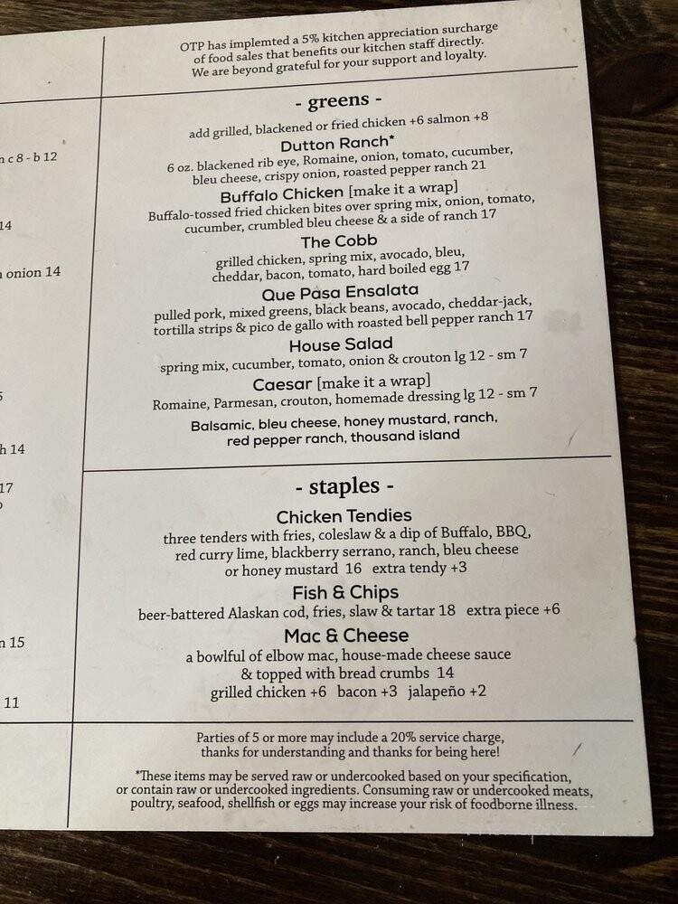 Old Town Pub & Restaurant - Steamboat Springs, CO menu_pic
