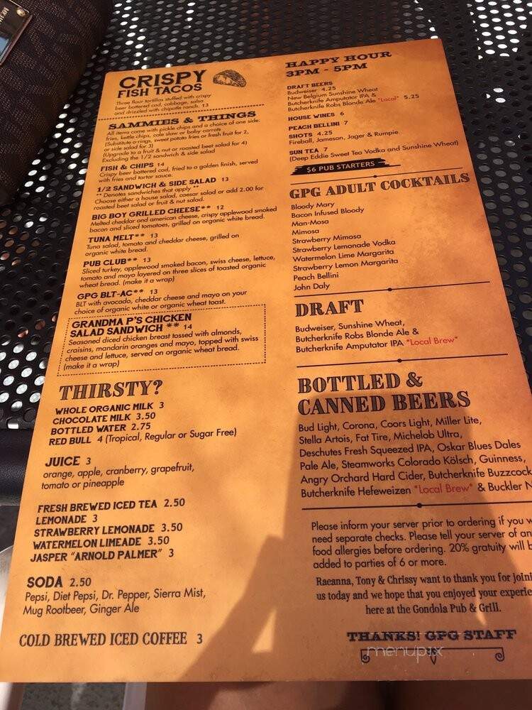 Gondola Pub & Grill - Steamboat Springs, CO menu_pic
