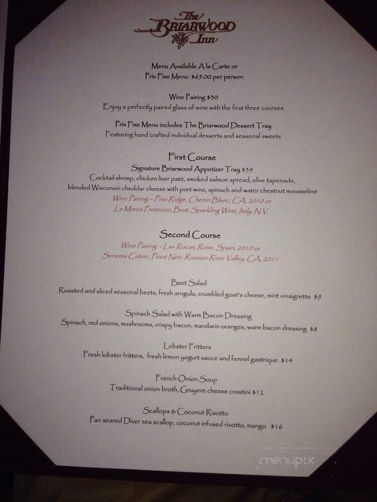 Briarwood Inn - Golden, CO menu_pic