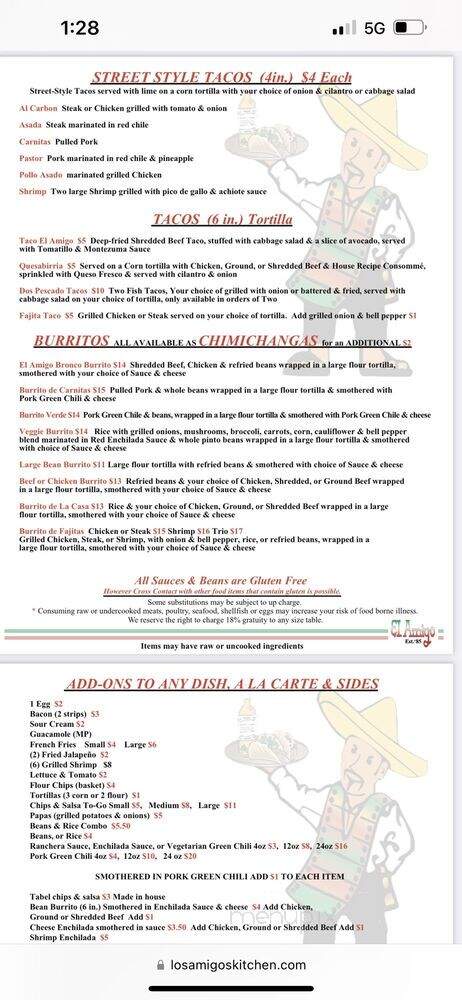 El Amigo Mexican Restaurant - Golden, CO menu_pic